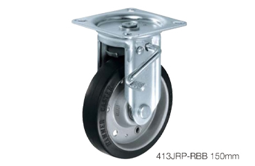 ハンマーキャスター 重荷重 413JRP (φ100～150)(プレート式・固定・ストッパー付)(三価クロメート)